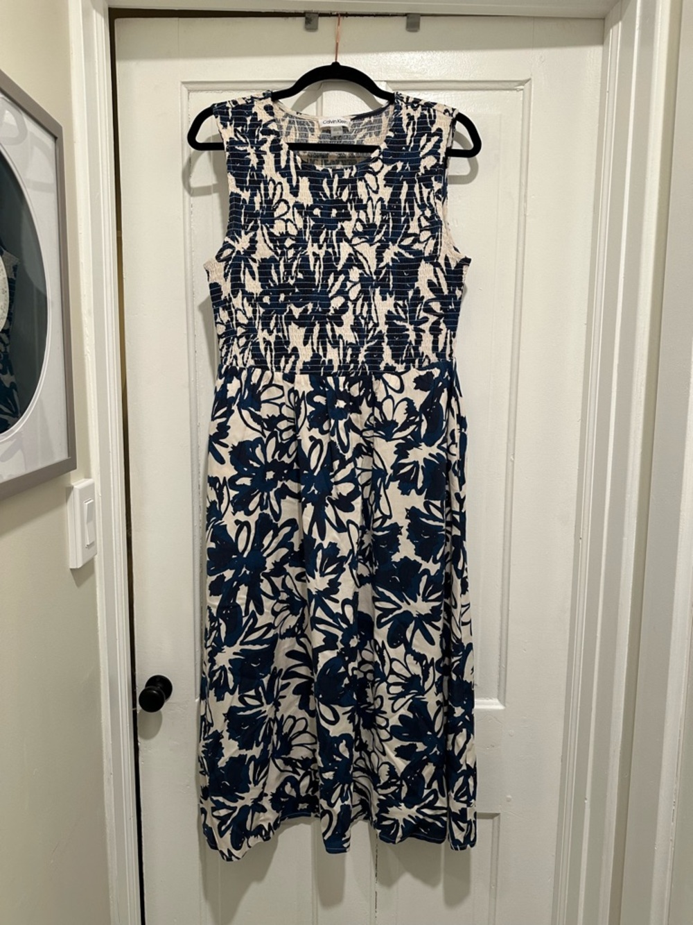 Calvin Klein Sleeveless Navy Floral Midi